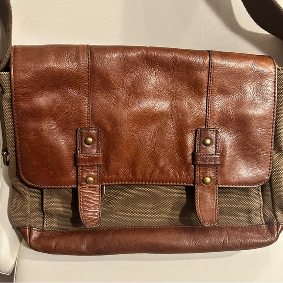 Fossil Other - 👜 Fossil Canvas & Leather Messenger Bag — Vintage Style Crossbody Laptop Satchel